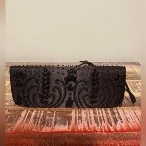 Black bead & satin dress bag